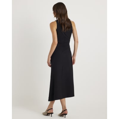Black Sleeveless Asymmetric Hem Midi Dress