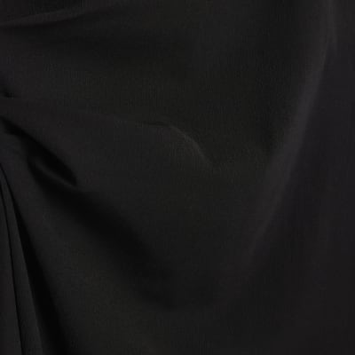 Black Sleeveless Asymmetric Hem Midi Dress