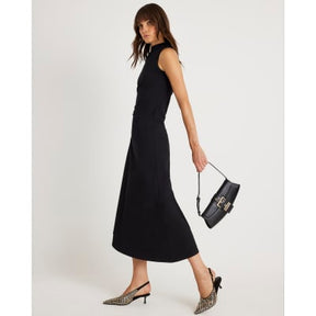 Black Sleeveless Asymmetric Hem Midi Dress