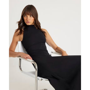 Black Sleeveless Asymmetric Hem Midi Dress
