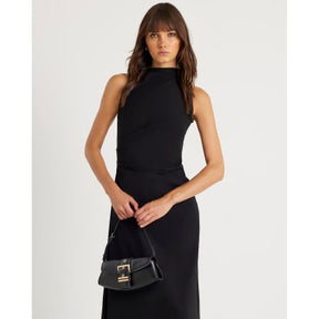 Black Sleeveless Asymmetric Hem Midi Dress