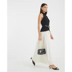 Black Sleeveless Belted Hybrid Midi Dress