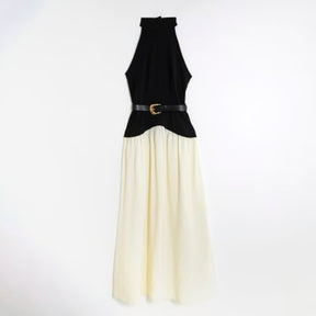 Black Sleeveless Belted Hybrid Midi Dress