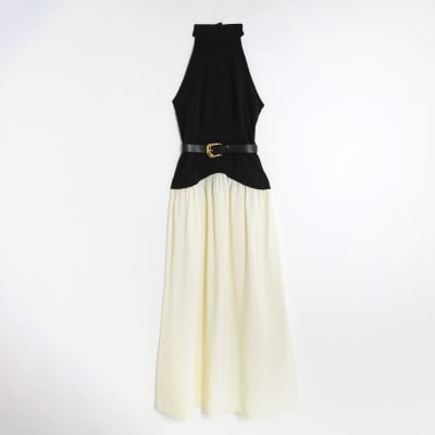 Black Sleeveless Belted Hybrid Midi Dress