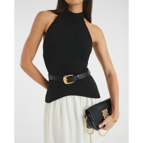 Black Sleeveless Belted Hybrid Midi Dress
