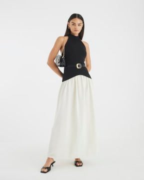 Black Sleeveless Belted Hybrid Midi Dress