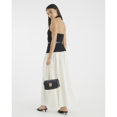 Black Sleeveless Belted Hybrid Midi Dress