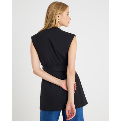 Black Sleeveless Belted Waistcoat