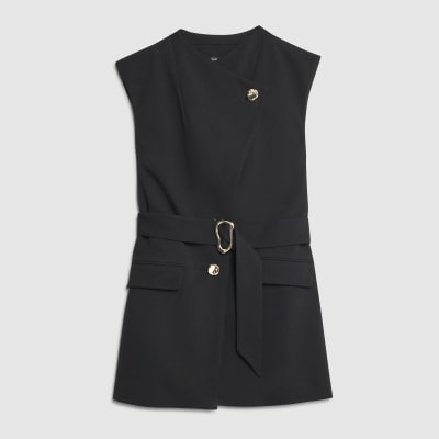 Black Sleeveless Belted Waistcoat