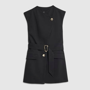 Black Sleeveless Belted Waistcoat