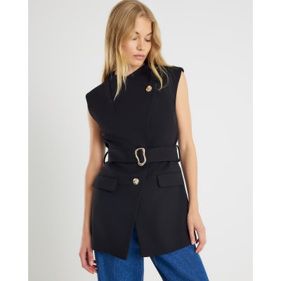Black Sleeveless Belted Waistcoat