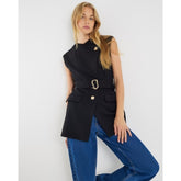 Black Sleeveless Belted Waistcoat