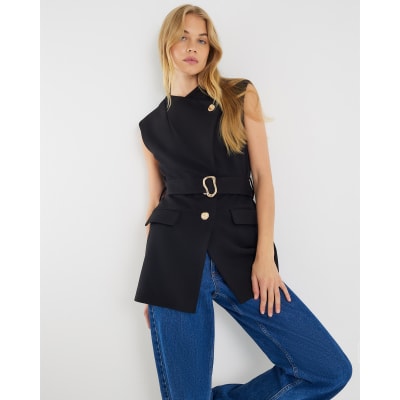 Black Sleeveless Belted Waistcoat
