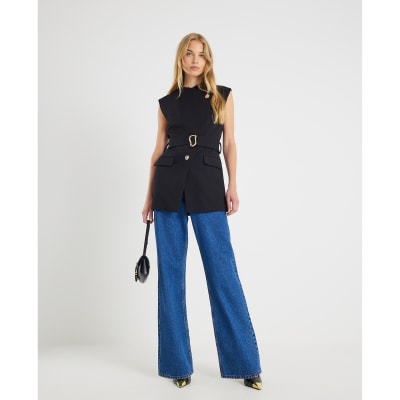 Black Sleeveless Belted Waistcoat