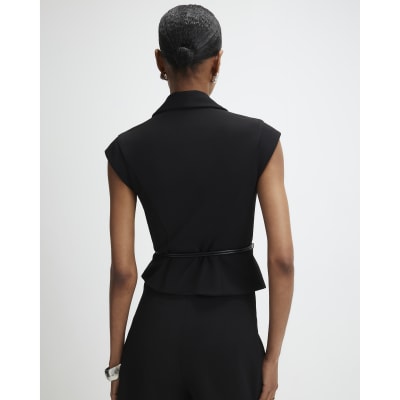 Black Sleeveless Belted Waistcoat