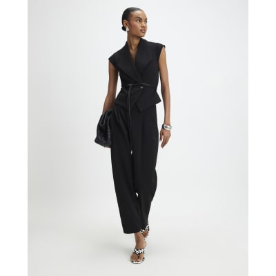 Black Sleeveless Belted Waistcoat