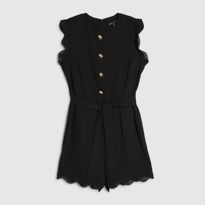 Black Sleeveless Button Detail Playsuit