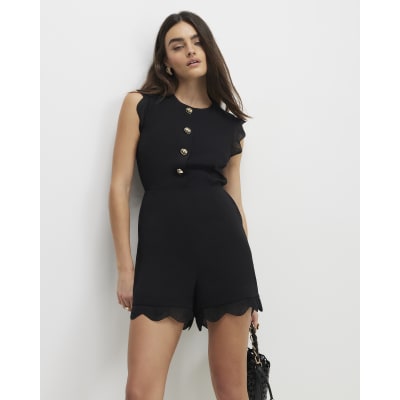 Black Sleeveless Button Detail Playsuit