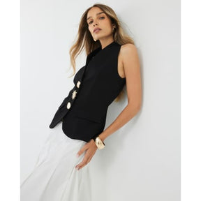 Black Sleeveless Button Detail Waistcoat