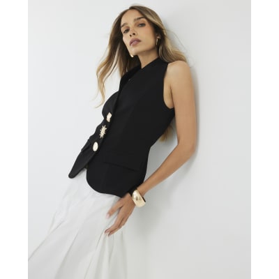 Black Sleeveless Button Detail Waistcoat