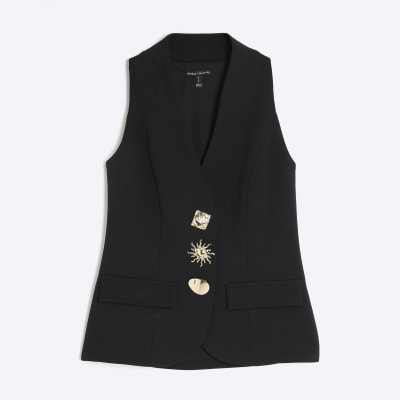 Black Sleeveless Button Detail Waistcoat