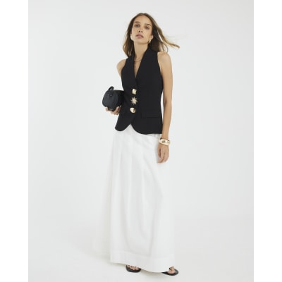 Black Sleeveless Button Detail Waistcoat
