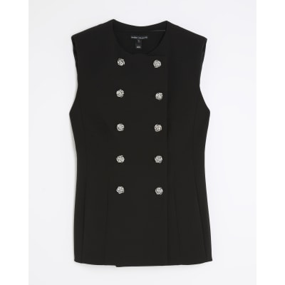 Black Sleeveless Button Waistcoat