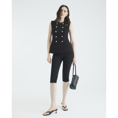 Black Sleeveless Button Waistcoat