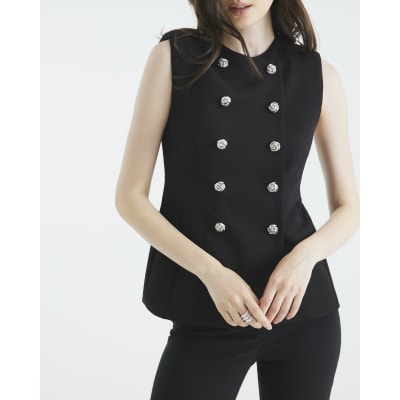 Black Sleeveless Button Waistcoat