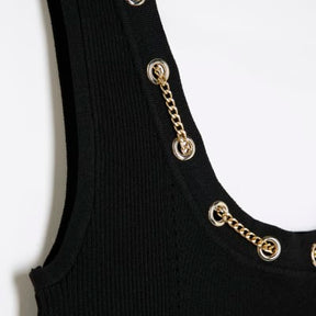 Black Sleeveless Chain Detail Vest Top