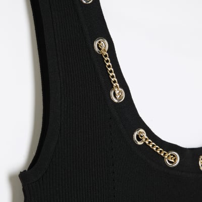 Black Sleeveless Chain Detail Vest Top
