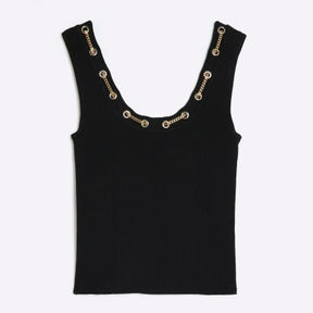 Black Sleeveless Chain Detail Vest Top