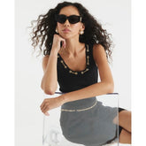 Black Sleeveless Chain Detail Vest Top