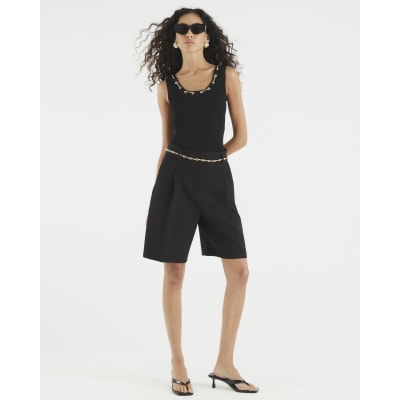 Black Sleeveless Chain Detail Vest Top