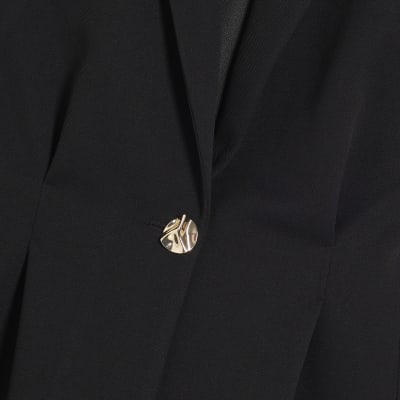 Black Sleeveless Cinched Waist Blazer