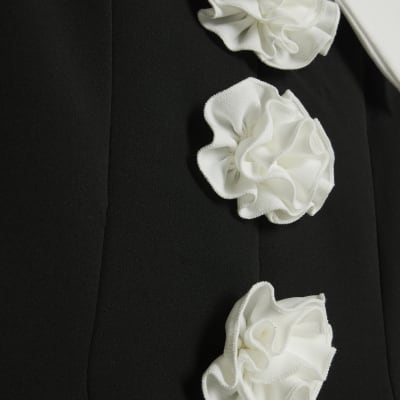 Black Sleeveless Corsage Collared Mini Dress