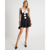 Black Sleeveless Corsage Collared Mini Dress