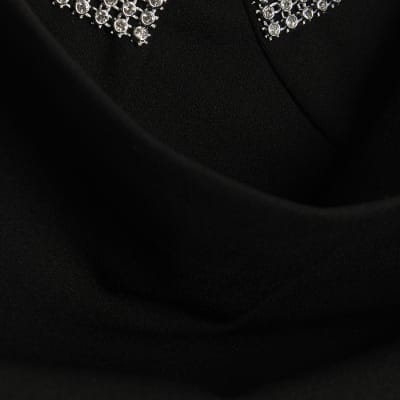 Black Sleeveless Cowl Neck Diamante Cami Top