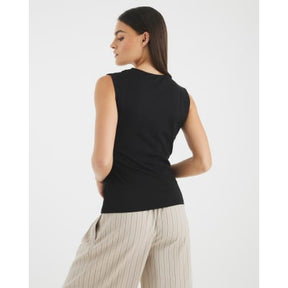 Black Sleeveless Cowl Neck Drape Tank Top