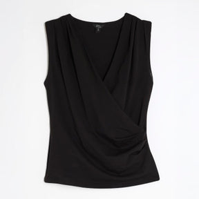 Black Sleeveless Cowl Neck Drape Tank Top