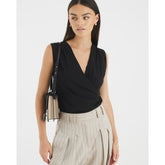 Black Sleeveless Cowl Neck Drape Tank Top