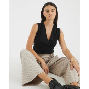 Black Sleeveless Cowl Neck Drape Tank Top