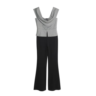 Black Sleeveless Cowl Neck Hybrid Jumpsuit