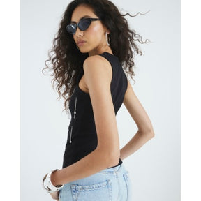 Black Sleeveless Diamante Ribbed Tank Top