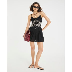 Black Sleeveless Embroidered Mini Beach Dress