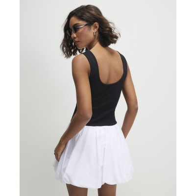 Black Sleeveless Floral Bubble Hem Mini Dress