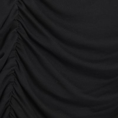 Black Sleeveless Gathered Drape Tank Tap