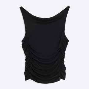 Black Sleeveless Gathered Drape Tank Tap