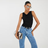 Black Sleeveless Gathered Drape Tank Tap