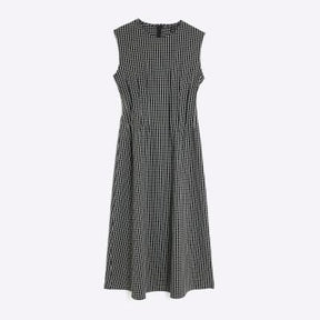 Black Sleeveless Pintuck Checked Midi Dress